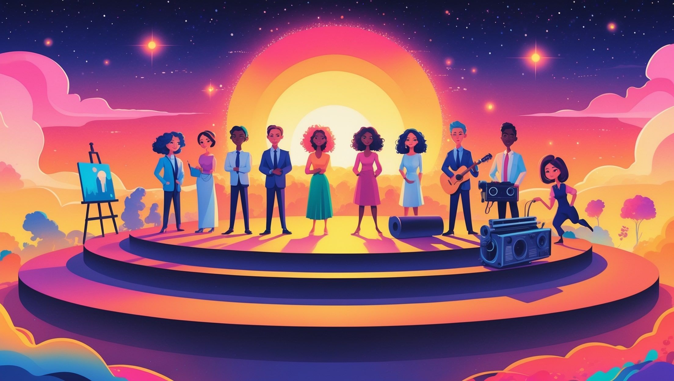 فن، تفریح اور زبان میں غروب آفتاب